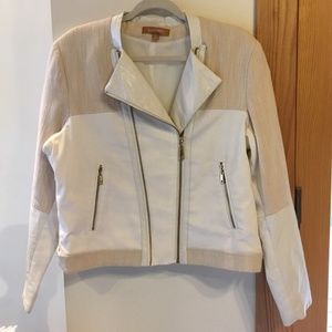 Ellen Tracy Size XL ( 12 14 )  motorcycle jacket linen faux leather cotton coat